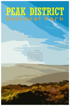 WPA inspired retro travel poster of a Ramshaw Rocks sunrise in the Staffordshire Peak District National Park.