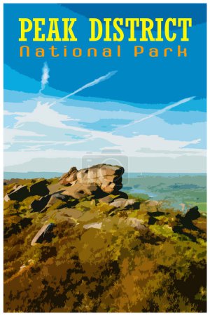 WPA inspired retro travel poster of sunrise in the Staffordshire Peak District National Park.