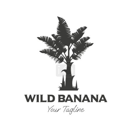 Ilustración de Banano silvestre vintage diseño de ilustración, logotipo de diseño de silueta de árbol de plátano, símbolo, plantilla - Imagen libre de derechos