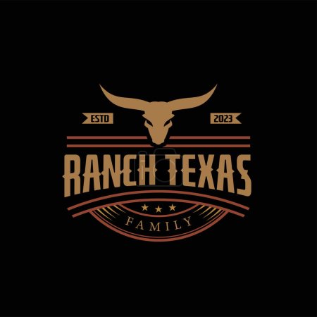 Téléchargez les illustrations : Vintage Retro Texas Longhorn, Western State Bull Vache Vintage Label Logo Design Emblème Label Logo Design Vector - en licence libre de droit