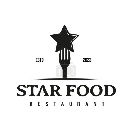 Ilustración de La inspiración de diseño retro vintage de un tenedor y el icono de la estrella se puede utilizar como un logotipo de comida para un restaurante - Imagen libre de derechos