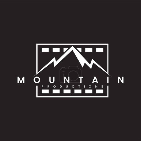 Illustration for Film Strip logo inspiration and mountain vector logotype premium. On a dark background - Royalty Free Image