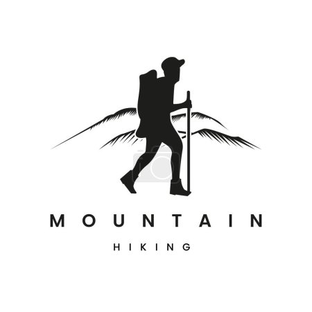 Vintage retro Mountaineer silhouette illustration, depicting a hiker. Premium vector logo