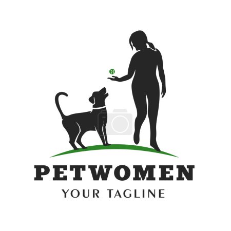 Téléchargez les illustrations : Silhouette de femme jouant avec chien de compagnie. Formateur pour chien Animal Lover Illustration Design - en licence libre de droit