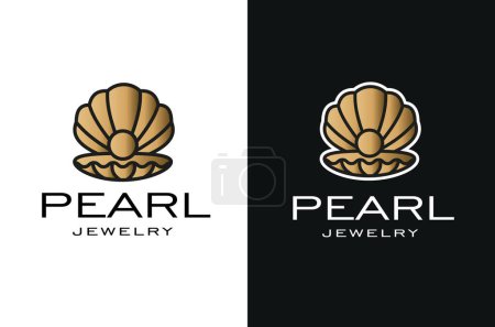 Téléchargez les illustrations : Illustration de coquille d'or avec la perle Design élégant de logo de coquille de luxe - en licence libre de droit