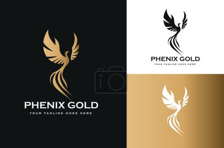 Ilustración de Alas doradas Phoenix Bird Falcon Hawk Dove Wings Design con fondo negro, blanco y dorado - Imagen libre de derechos