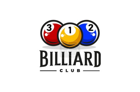 Billard Club Sports Design mit gelben, roten und blauen Bällen.