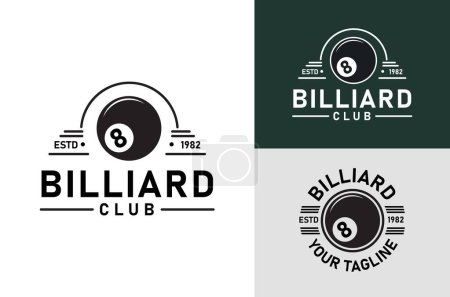 Billard Club Sports Design mit schwarzer Kugel Nummer 8. Vintage Retro auf hellem und dunklem Hintergrund
