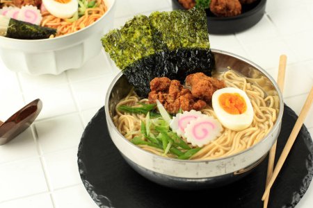 Photo for Tori Karaage Ramen, Japanese Noodle Soup with Miso Stock - Royalty Free Image