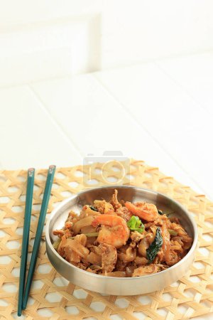 Photo for Kwetiauw  Seafood, or Shrimp  Char Kway Teow. Stir Fry Chinese Noodle with Prawn and Fish Ball - Royalty Free Image