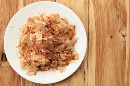 Photo for Katsuobushi, Japanese Preserved Food Made from Skipjack Tuna. Sprinkled as Food Topping - Royalty Free Image