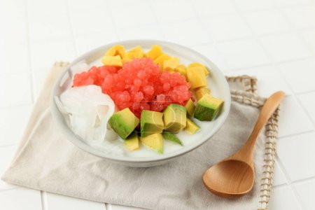 Es Campur or Es Oyen is Mix Fruit with Shaved Ice Served on a Bowl Popular Dessert in Bandung West Java