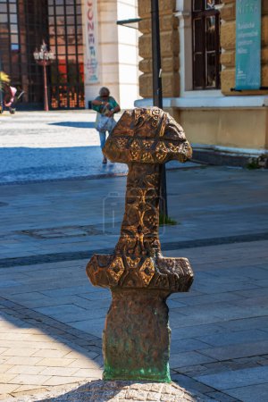 Photo for Sword as a symbol of peace in Nitra, Slovakia, Central Europe. Pribina's sword is located in the old town of Nitra. - Royalty Free Image