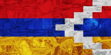 Bandera de Nagorno-Karabaj sobre fondo texturizado. collage conceptual.
