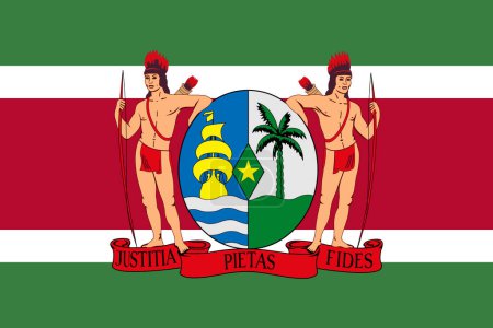 Téléchargez les photos : Le drapeau officiel actuel et les armoiries de la République du Suriname. Drapeau de l'État du Suriname. Illustration. - en image libre de droit