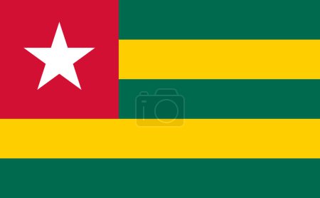 Die offizielle Flagge der Republik Togo. Staatsflagge von Togo. Illustration.
