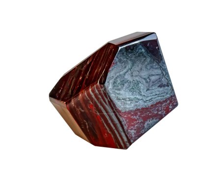 Photo for Polished jaspilite isolated on white background. Close-up of a taconite jasper jaspillite stone from the Krivoy Rog deposit of Ukraine. - Royalty Free Image