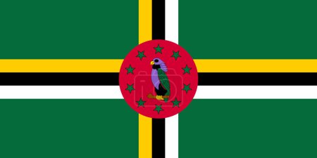 Die offizielle Flagge des Commonwealth von Dominica. Staatsflagge von Dominica. Illustration.