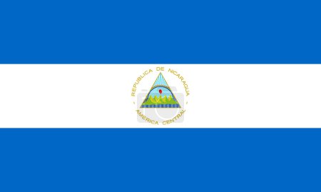 The official current flag of Republic of Nicaragua. State flag of Nicaragua. Illustration.