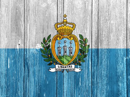 Flag of Republic of San Marino on a textured background. Concept collage.