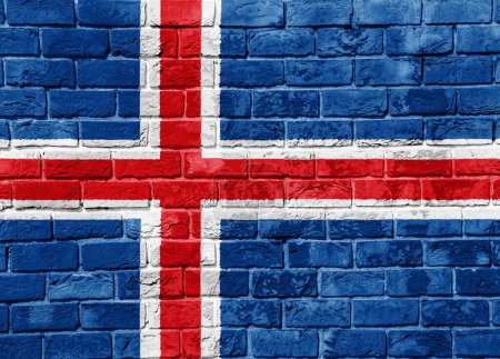 Die isländische Flagge auf einem strukturierten Hintergrund. Konzeptcollage.