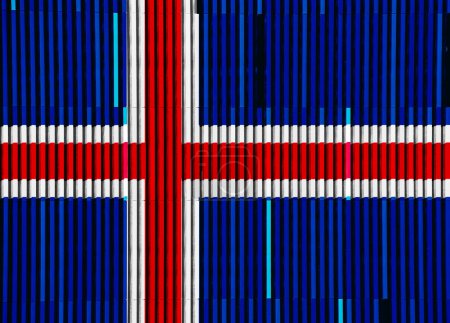 Die isländische Flagge auf einem strukturierten Hintergrund. Konzeptcollage.