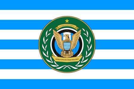The official current flag and coat of arms of Federal Republic of Ambazonia. State flag of Ambazonia. Illustration.