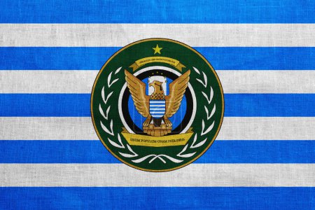 Flag and coat of arms of Federal Republic of Ambazonia on a textured background. Concept collage.