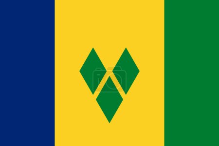 The official current flag of Saint Vincent and the Grenadines. State flag of Saint Vincent. Illustration.