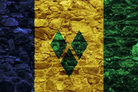 Flag of Saint Vincent and the Grenadines on a textured background. Concept collage.