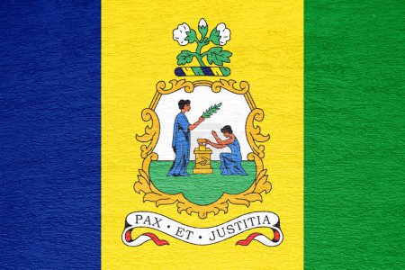 Bandera y escudo de San Vicente y las Granadinas sobre fondo texturizado. Concepto collage.