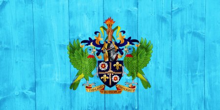 Flag and coat of arms of Saint Lucia textured background. Concept collage.