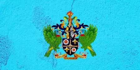 Flag and coat of arms of Saint Lucia textured background. Concept collage.