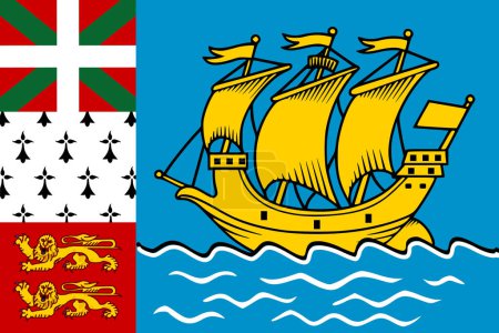 The official current flag of Saint Pierre and Miquelon. State flag of Saint Pierre. Illustration.