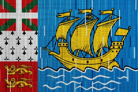 Bandera de San Pedro y Miquelón sobre fondo texturizado. Concepto collage.