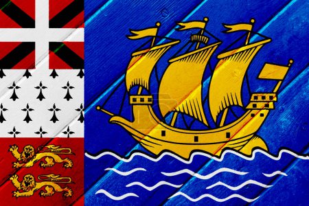 Flag of Saint Pierre and Miquelon on a textured background. Concept collage.