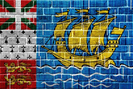 Bandera de San Pedro y Miquelón sobre fondo texturizado. Concepto collage.