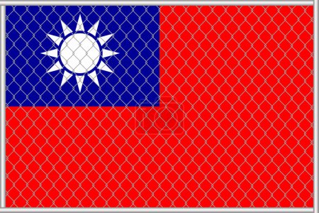 Illustration der Flagge Taiwans unter dem Gitter. Das Konzept des Isolationismus.