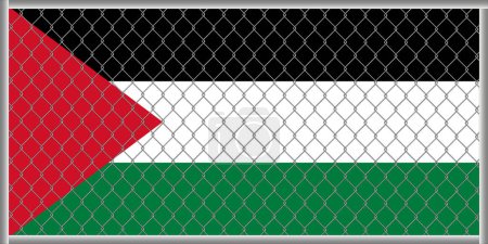 Illustration of Palestine flag under lattice. The concept of isolationism.