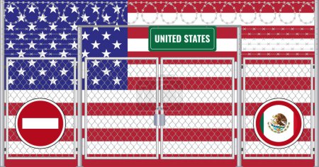 Illustration of USA flag under lattice. Concept of isolationism.