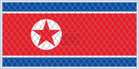 Ilustración de la bandera de Corea del Norte bajo la celosía. Concepto de aislacionismo.