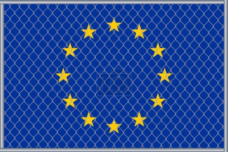 Téléchargez les photos : Illustration du drapeau de l'UE sous le treillis. Concept d'isolationnisme. - en image libre de droit