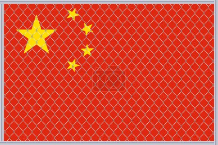 Téléchargez les photos : Illustration du drapeau chinois sous treillis. Concept d'isolationnisme. - en image libre de droit