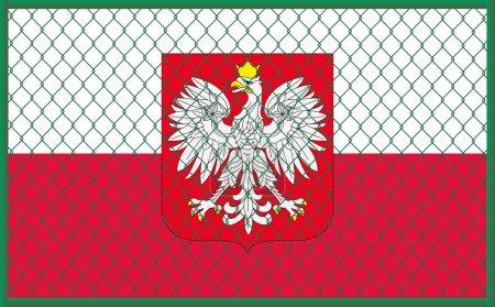 Illustration of Poland flag under lattice. The concept of isolationism. No war.