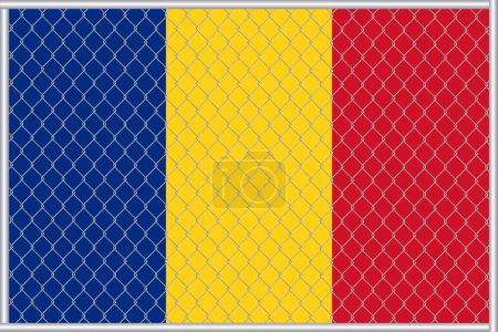 Téléchargez les photos : Illustration du drapeau de Roumanie sous le treillis. Le concept d'isolationnisme. Pas de guerre. - en image libre de droit