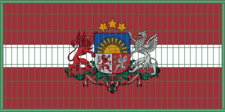 Téléchargez les photos : Illustration du drapeau letton sous le treillis. Le concept d'isolationnisme. Pas de guerre. - en image libre de droit