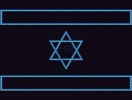 Illustration for Israeli flag on a dark mournful background. Symbols of Israel based on the Penrose triangle. Monolithic basis of Israeli symbols based on unusual figures with violations of the laws of geometry - Royalty Free Image