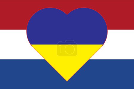 Ilustración de Un corazón pintado en los colores de la bandera de Ucrania en la bandera de Holanda. Ilustración de un corazón azul y amarillo en el símbolo nacional. - Imagen libre de derechos