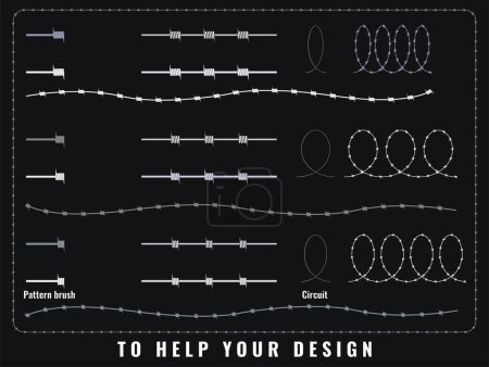 Illustration for A set of barbed wire with different twisting pitches from different metals. - Royalty Free Image