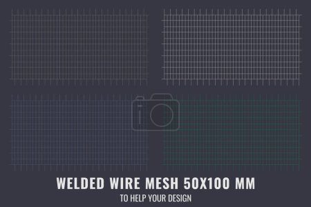 Illustration for Welded steel mesh, metal 50X100 MM. Vector realistic lattice made of iron rods for construction. - Royalty Free Image